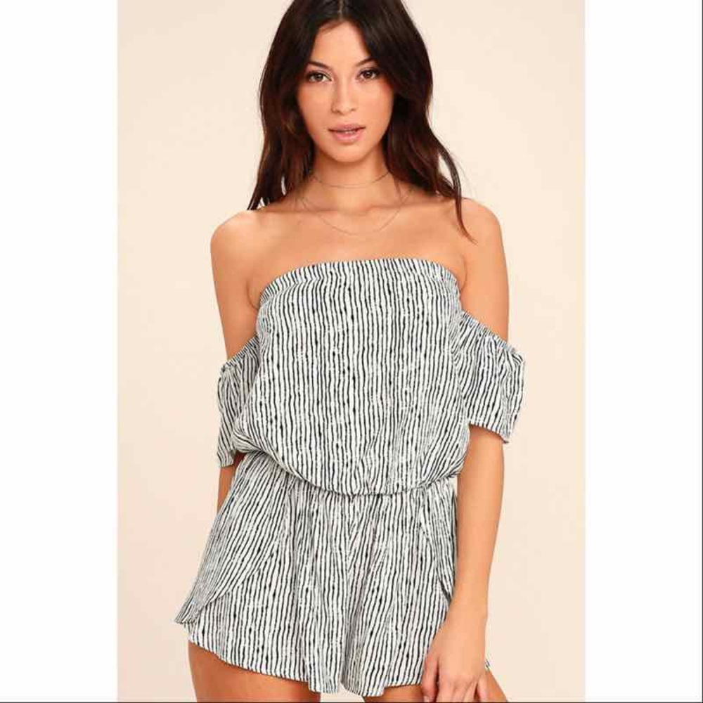 Lulus black and white off-the-shoulder romper